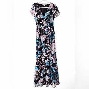 DVF Silk Wrap Maxi Dress Size 14 Black Floral Wedding Guest